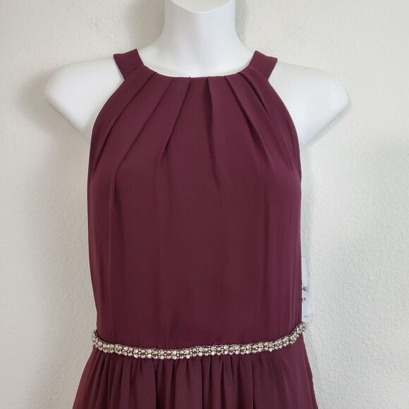 SLNY Evening Dress 6 Burgundy Red Elegant Embellished Gala Prom Wedding Party - Picture 2 of 9
